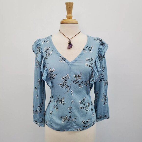 Lucky Brand Taylor Ruffle Peasant Blouse Blue - Small - Picture 12 of 16
